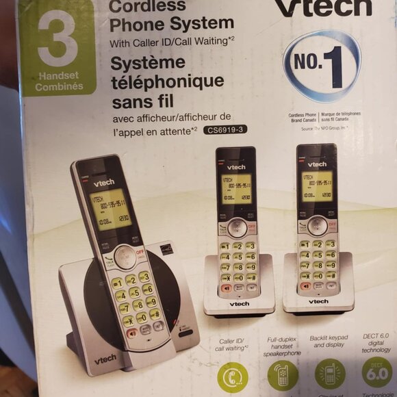 New V-TECH 3 Pack Dect 6.0 Cordless Phones with Caller Identification - Picture 3 of 3